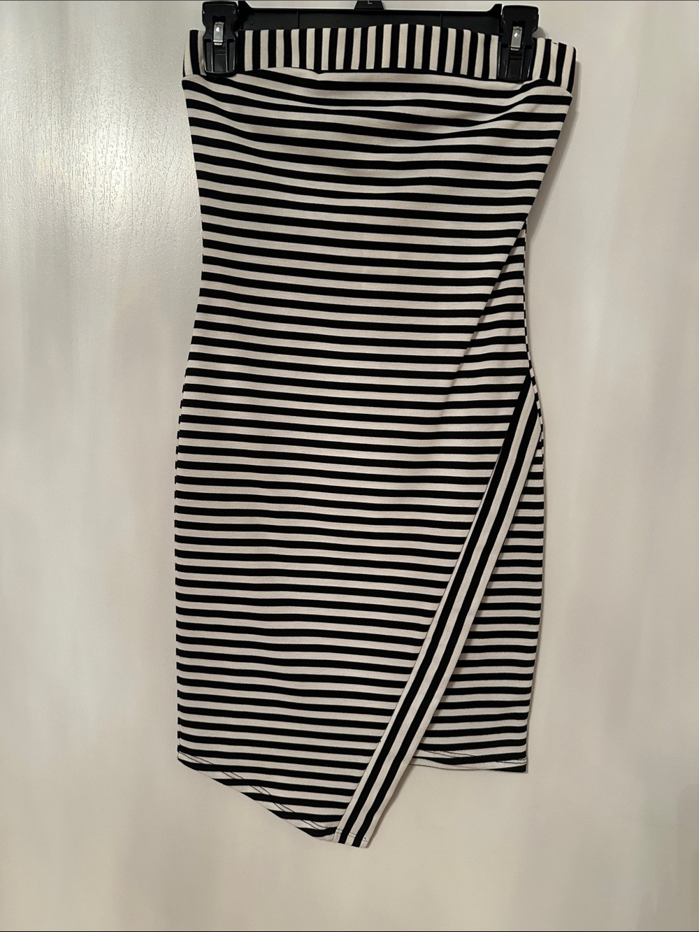 January 7 Black and White Striped Asymmetrical Tube Mini Dress